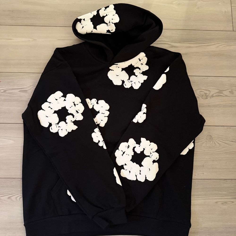 Black Hoodie with White Floral Pattern